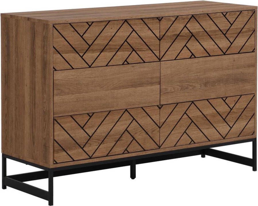 Vente-unique Ladenkast met 6 laden Mdf en staal Naturel en zwart CARATANA L 120 cm x H 80 cm x D 40 cm