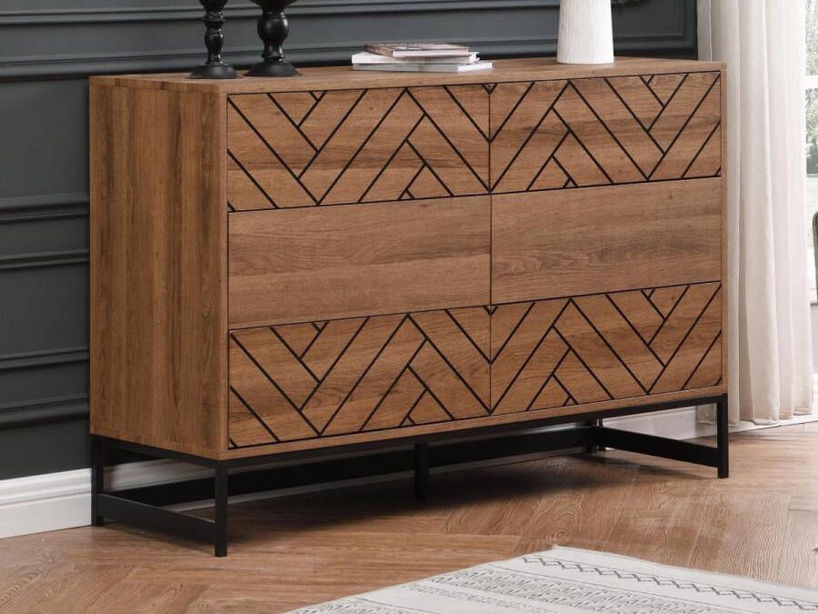 Vente-unique Ladenkast met 6 laden Mdf en staal Naturel en zwart CARATANA L 120 cm x H 80 cm x D 40 cm - Foto 2