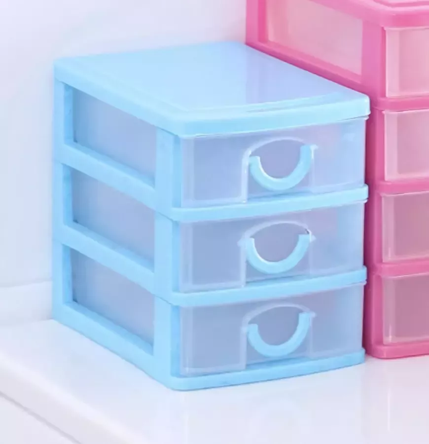Ladenkast Organizer Opbergdoos Opslag Make Up Kantoor Lades 3 Lagen Blauw