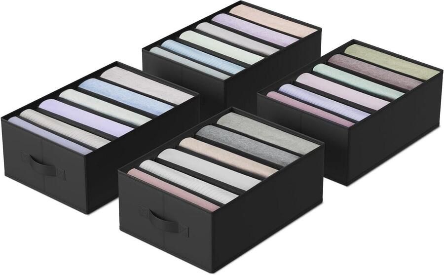 Set van 4 opvouwbare kledingopbergsystemen met 6 vakken voor garderobe 42 x 30 x 17 cm Klassiek zwart (RUS009B04)