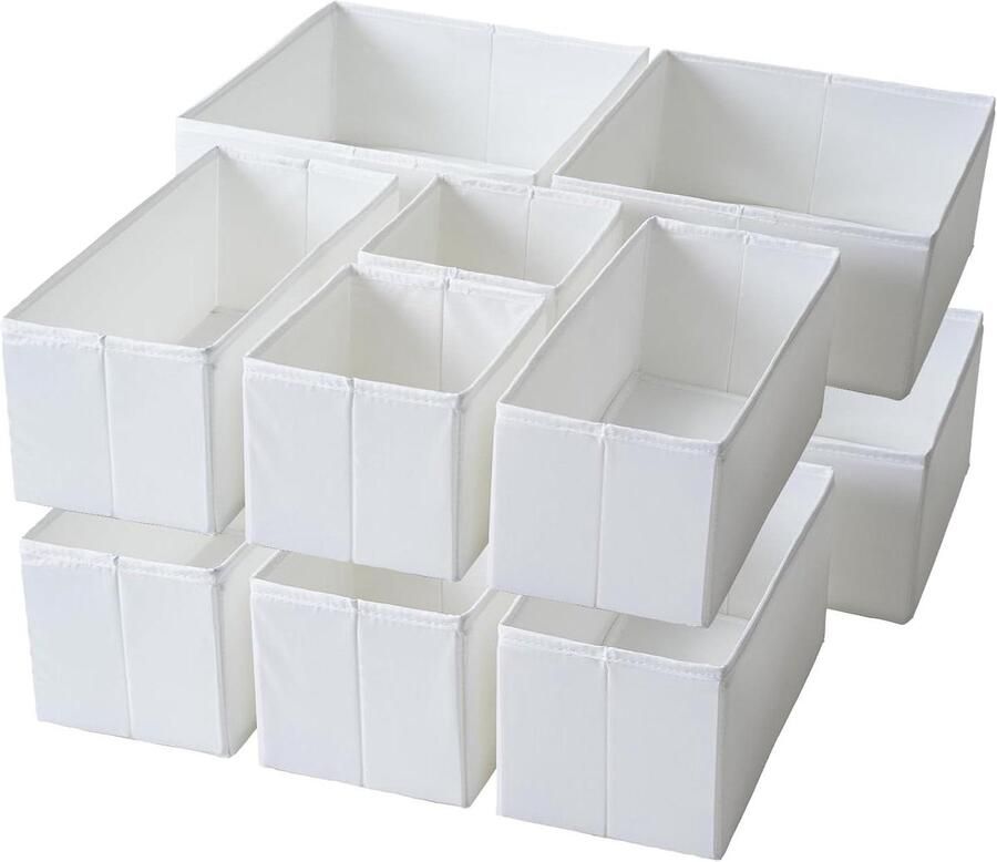 Premium Ladeorganisatoren van duurzame stof Wasbaar en met steunplanken Kleine opbergdozen voor badkamer kledingkast en ladekast Set van 12 Wit