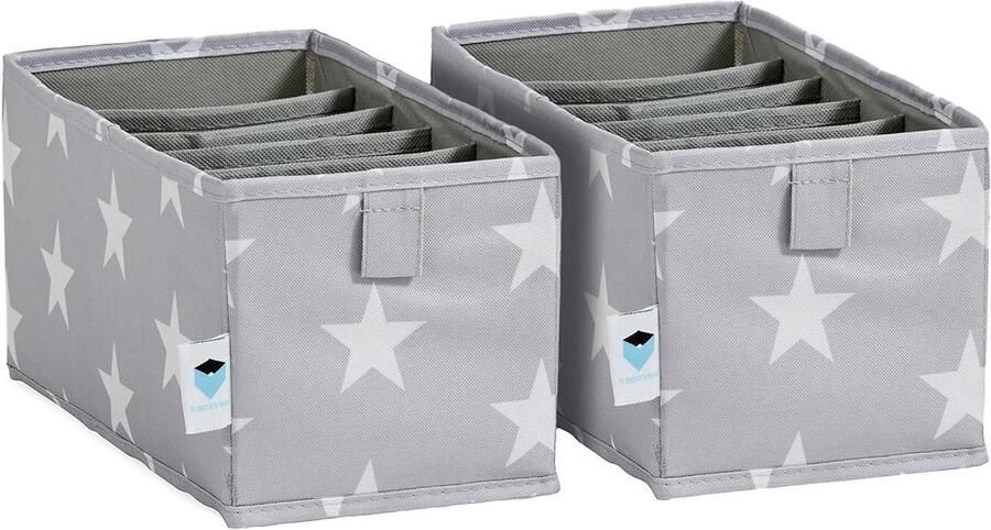 Ladeorganizer 2-delig opbergsysteem voor de kledingkast versterkt met karton set met 6 vakken grijs met sterren 15 x 30 x 15 cm Love It Store It