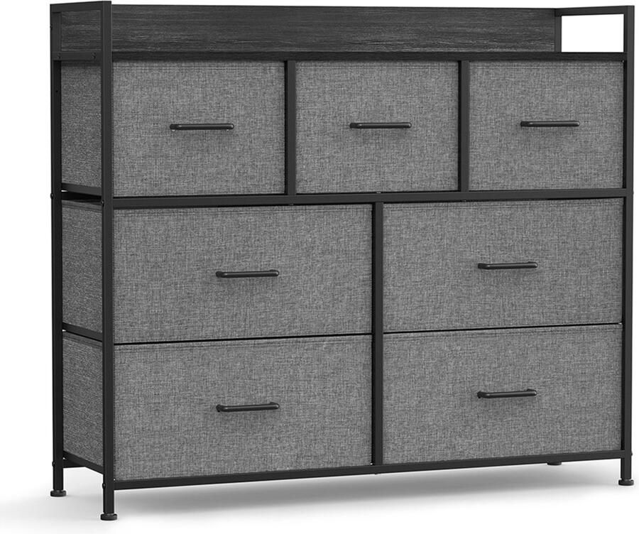 Goodivery ladenkast Slaapkamerkast 7 stoffen lades met handgrepen 28.5D x 98W x 85H cm Leigrijs en antracietgrijs