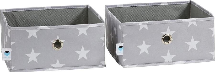 Ladeverdeler 2-delig organizer voor kledingkast set met twee grote boxen grijs met sterren 30 x 30 x 15 cm