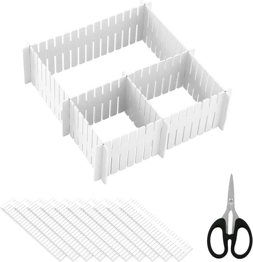 Ladeverdeler 20 stuks verstelbare laden en een schaar-organizer witte scheidingswanden verstelbaar voor kast ondergoed sokken doe-het-zelf bureau-organizer