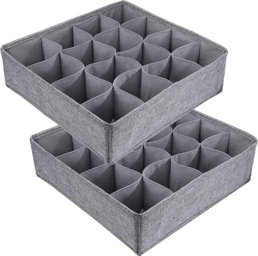 Ladeverdeler sokken ondergoed opvouwbare kastorganisatie kleding opbergdozen broeken lingerie stropdassen babykamer organisator (32 cellen 2 stuks grijs)