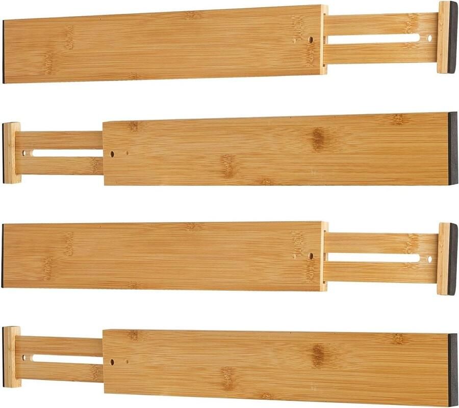Ladeverdeler van natuurlijk bamboe verstelbaar geveerde lades opbergsysteem organizer keuken badkamer slaapkamer commode kantoor set van 4