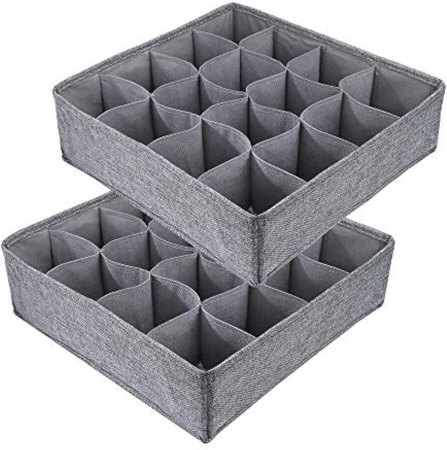 Ladeverdeler voor sokken ondergoed opvouwbare stoffen kast organisatie opbergdozen voor kleding broeken lingerie stropdassen babykamer (32 cellen 2 stuks grijs)