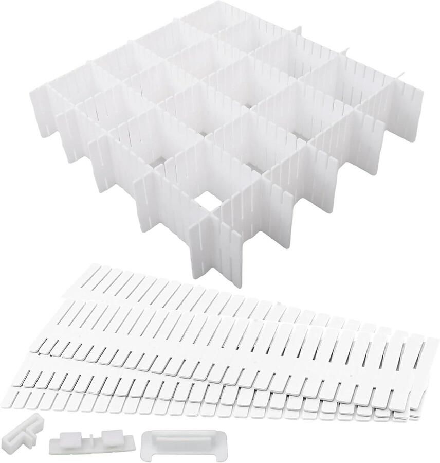 Ladeverdelers 16 stuks verstelbaar rooster kunststof wit 32 x 7 cm voor sokken ondergoed kleding