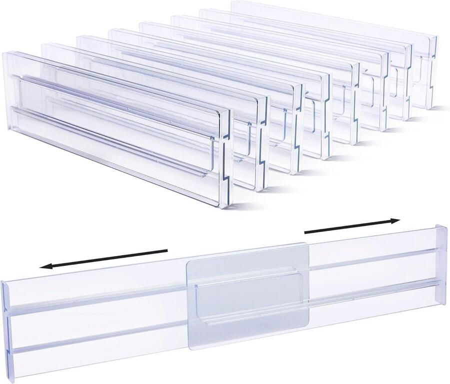 Ladeverdelers Plastic 10 cm Hoog 8 Pack 31-55 cm Transparant Ladeverdeler Ladeorganizer Organisatie en Opbergen Slaapkamer Badkamer Keuken Kantoor