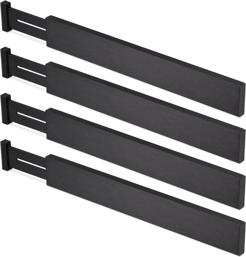 Ladeverdelers set van 4 Lade organizers verstelbaar van 46 tot 56 cm Bamboe Keukenlade badkamer Zwart