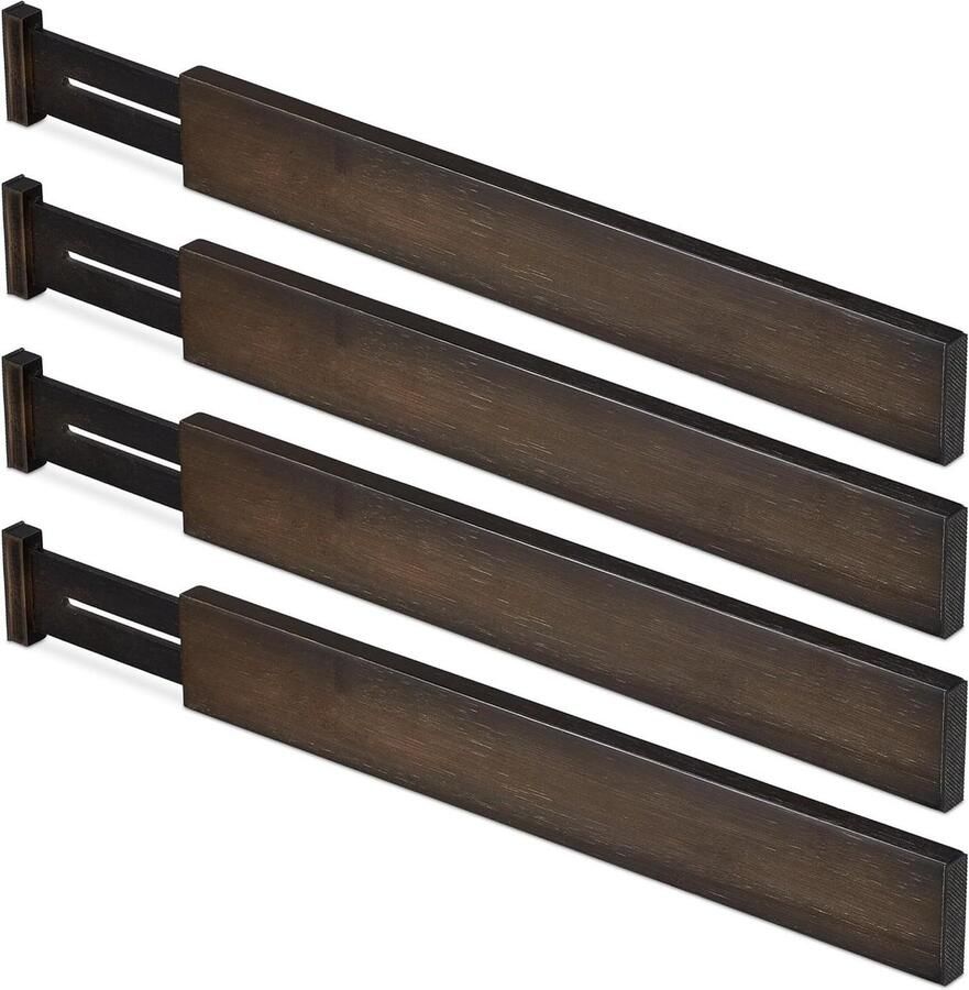 Ladeverdelers set van 4 verstelbaar van 46 tot 56 cm Bamboe lade organizers voor keuken en kantoor in donkerbruin