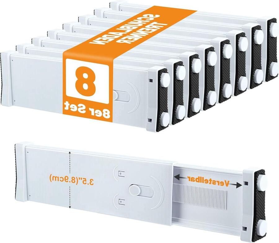 Ladeverdelers set verstelbaar en uitbreidbaar 8 stuks wit ABS kunststof L 29 5 45 5 cm