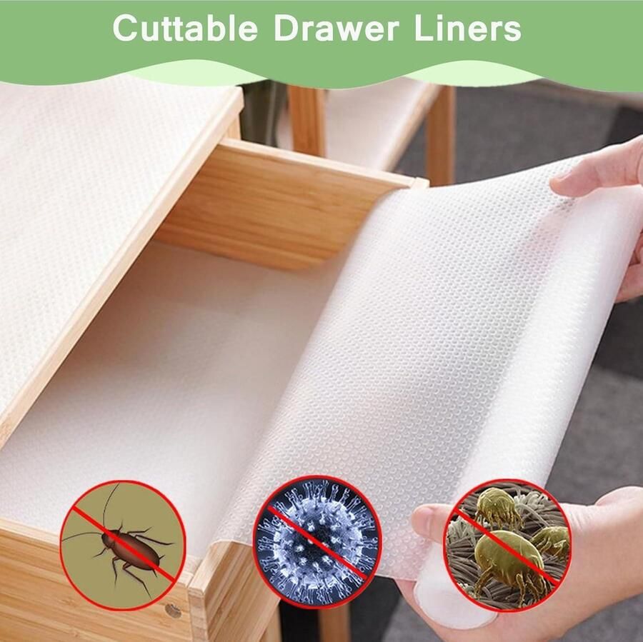 Ladevoeringen voor keukenkasten Waterdichte wasbare plankvoering met 50 stuks dubbelzijdige tape Transparante antislipmat (30 x 300 cm)