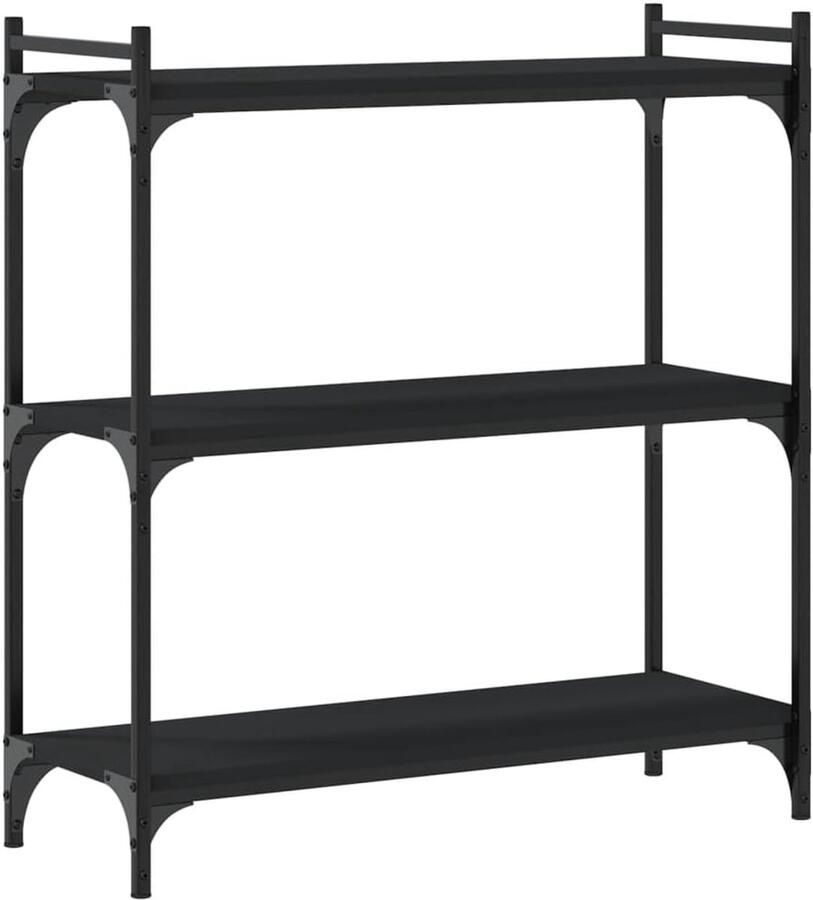 Lage 3-laagse Boekenkast 80x30 cm Zwart Bewerkt Hout