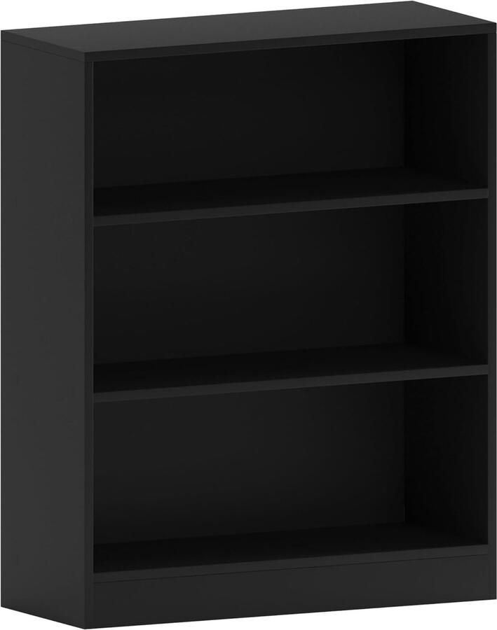 Lage Boekenkast 3 Laags Zwart Houten Rekken voor Kantoor en Woonkamer