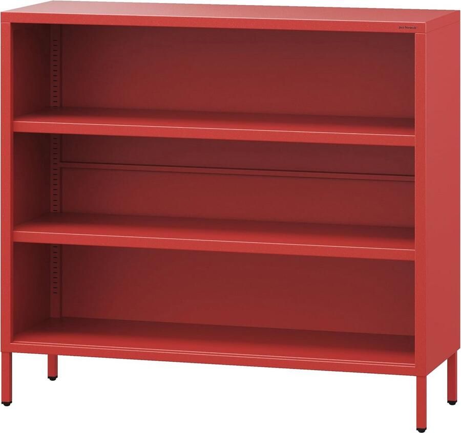 Lage Boekenkast van Metaal 100 x 90 x 35 cm 2 Verstelbare Planken Kleine Bibliotheekkast voor Woonkamer Slaapkamer Kinderkamer Rood