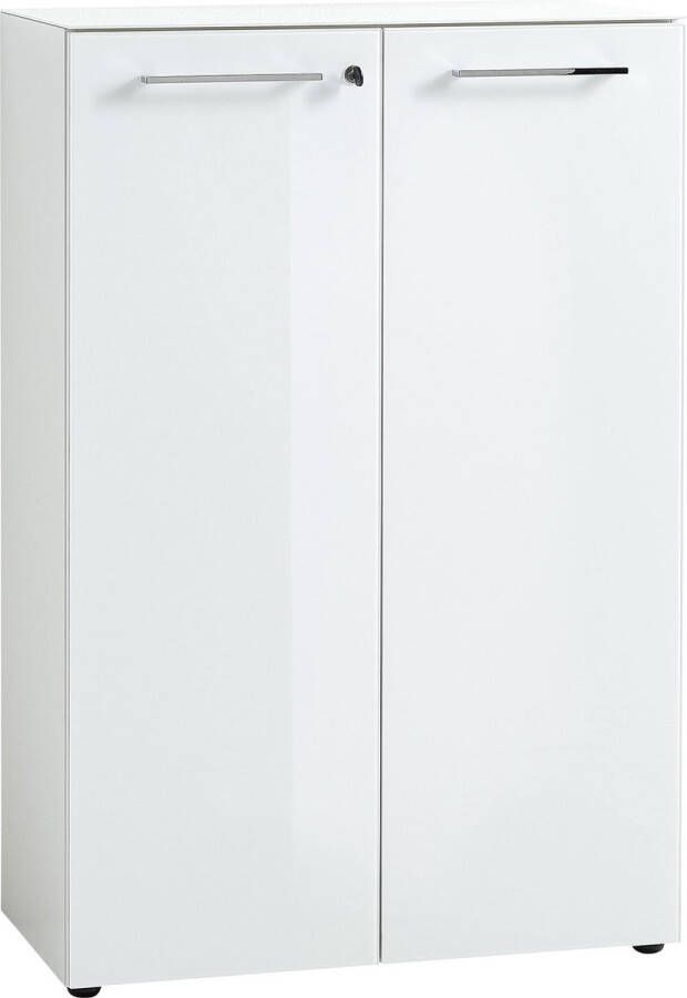 Lage dichte kantoorkast Destin Wit Breedte 80 cm Hoogte 120 cm Diepte 37 cm Met planken Met openslaande deuren
