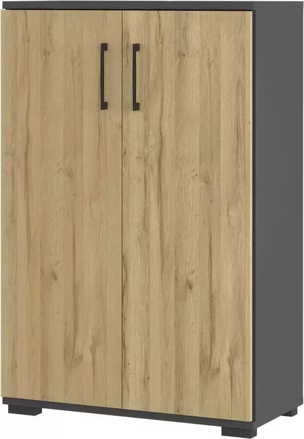 Lage dichte kantoorkast Discovery Eiken Grafiet Breedte 80 cm Hoogte 123 cm Diepte 40 cm Met planken Met openslaande deuren