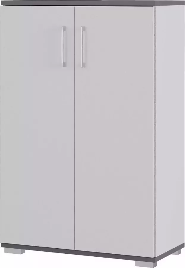 Lage dichte kantoorkast Discovery Lichtgrijs Grafiet Breedte 80 cm Hoogte 123 cm Diepte 40 cm Met planken Met openslaande deuren