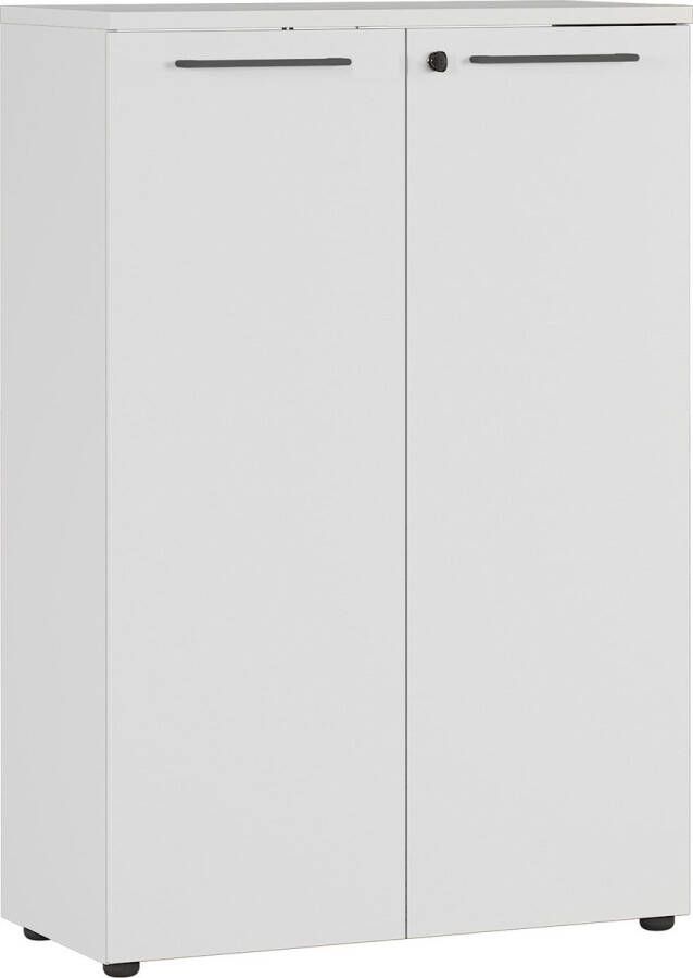 Lage dichte kantoorkast Ergonoma Lichtgrijs Breedte 80 cm Hoogte 120 cm Diepte 40 cm Met planken Met openslaande deuren