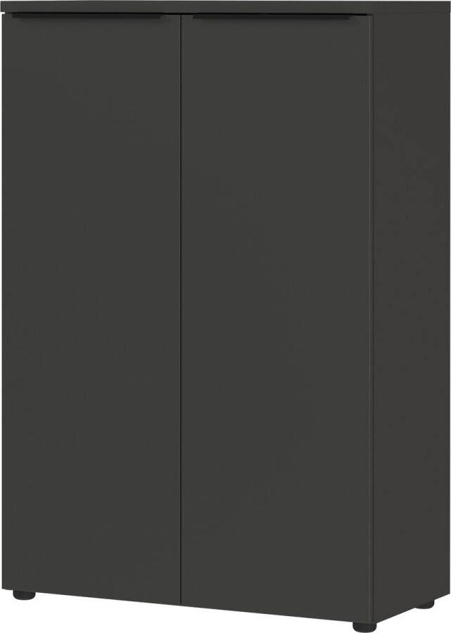 Lage dichte kantoorkast Galileo Grafiet Breedte 81 cm Hoogte 120 cm Diepte 40 cm Met planken Met openslaande deuren