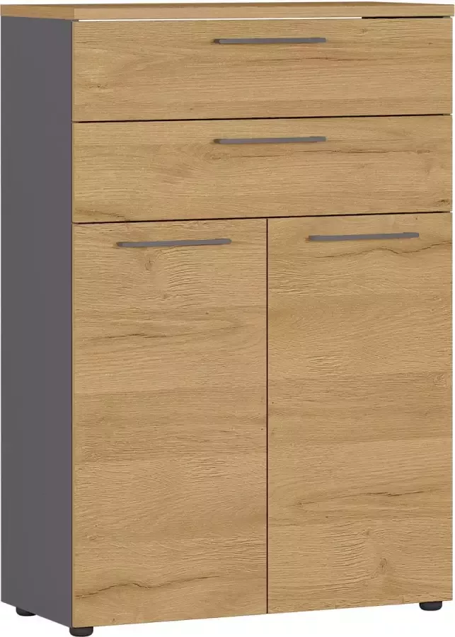 Lage dichte kantoorkast laden Ergonoma Eiken Grafiet Breedte 80 cm Hoogte 120 cm Diepte 40 cm Met lades Met planken Met openslaande deuren