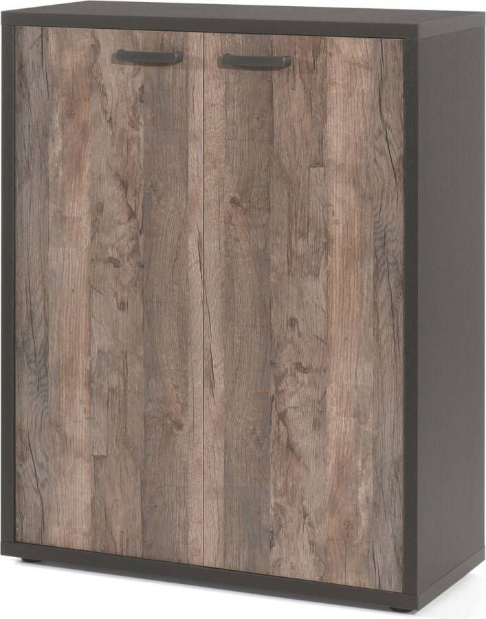 Lage dichte kantoorkast Roland Zwart Vintage Breedte 90 cm Hoogte 112 cm Diepte 40 cm Met planken Met openslaande deuren