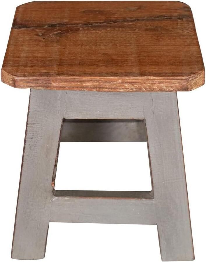 Lage houten kruk 24 x 26 x 24 cm badkruk van gerecycled hout plantenstandaard met banket kleine houten kruk voor in huis Houten kruk