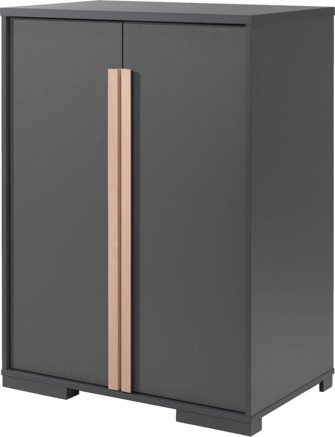 Lage Tweedeurskast Dex Antraciet Breedte 86 cm Hoogte 116.2 cm Diepte 56 cm Met planken Met openslaande deuren