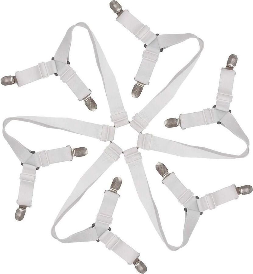 Laken clip Lakenbevestigingen Verstelbare elastische lakenhouderriemen 6-voudige kruislakenclips Bretelsband voor volledige Queen King Twin Bed aangepaste ronde en vierkante matrassen (wit)