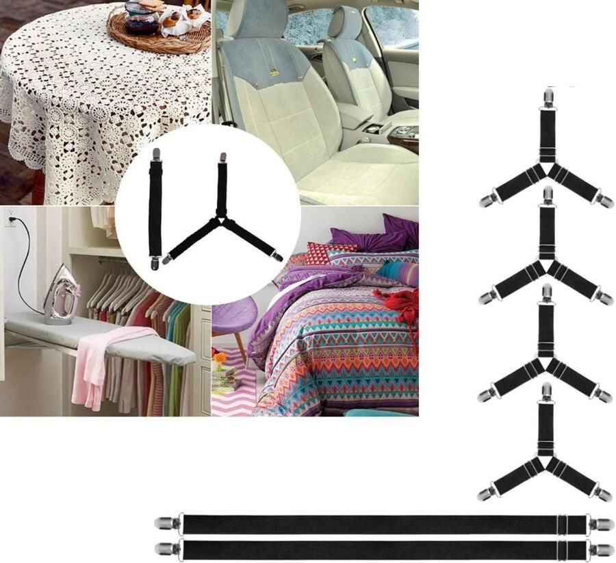 Lakenklemmen Verstelbare hoeslakenspanner Lakenspanners Set Hoeslaken klemmen voor bed overtrek bevestigingsbevestiging Verstelbare bevestigingsriem voor laken bank strijkhoes Wit 6 stuks