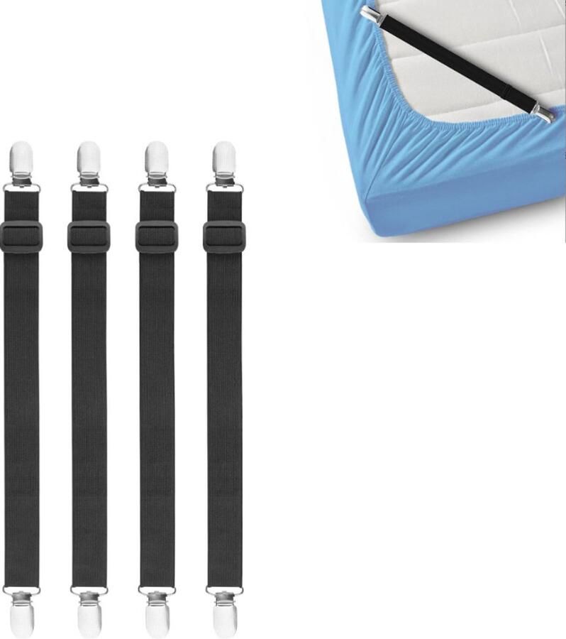Lakenklemmen Verstelbare hoeslakenspanner Lakenspanners Set Hoeslaken klemmen voor bed overtrek bevestigingsbevestiging Verstelbare bevestigingsriem voor laken bank strijkhoes 4 stuks