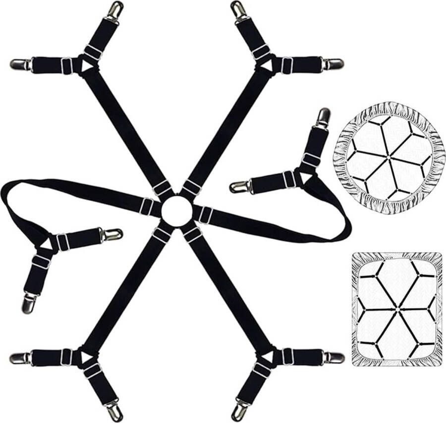 Lakenspanner elastische verstelbare lakenbevestigingen voor allround en vierkante matrassen (zwart)