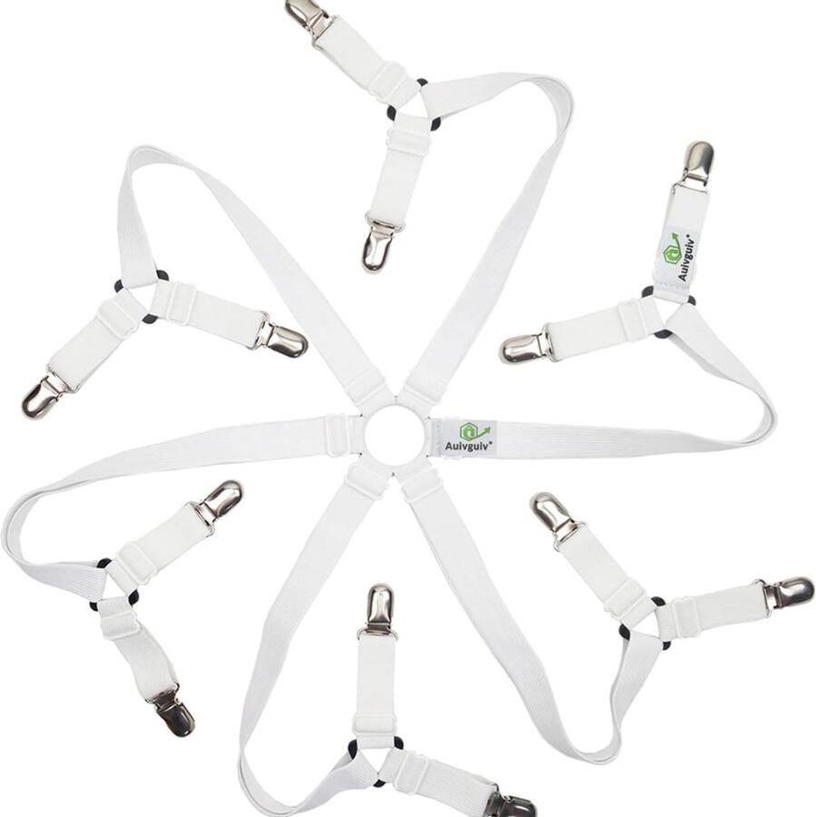 Lakenspanner met metalen clips verstelbare elastische bedlakenspanners 3-voudig verstelbare driehoekige lakenriemen elastische bedlakenclips voor beddengoed matrashoezen bankkussens (wit)