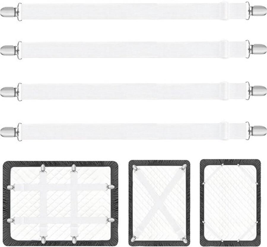 Lakenspanners Dekbedclips Verstelbare Hoeslakenspanner 70 Cm Tot 230 Cm Lakenspanners Set Dekbed Klemmen Overtrekspanners Lakenbretels Lakenklemmen Stevige Klemmen Laken Bevestiging Voor Laken Bank Strijkhoes Wit 4 Stuks