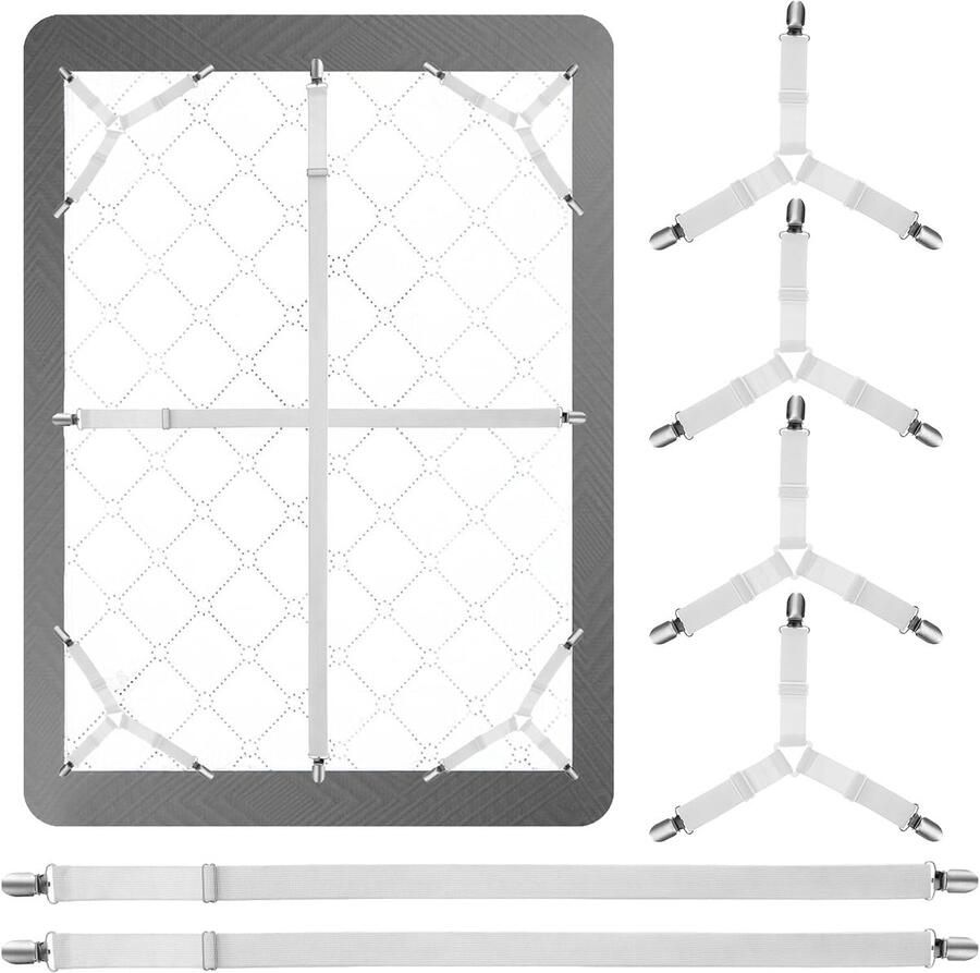 Lakenspanners Set 6 Stuks Overtrekspanners Dekbedclips Dekbed klemmen Stevige klemmen Verstelbaar voor Matrassen Pad Covers Sofa Kussen Tafelkleed Wit