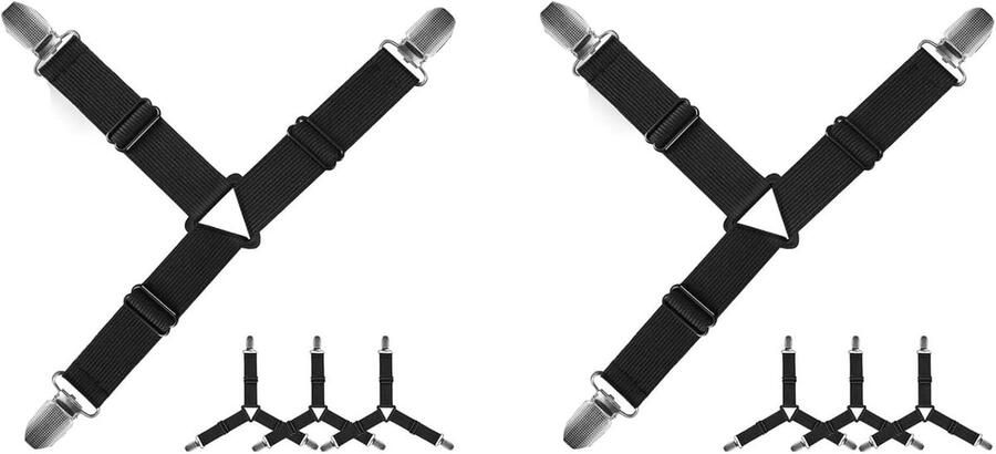 Lakenspanners Set 8 Stuks Laken Aanspannen Verstelbare Hoeslakenspanne Nylon Lakenriemen Preventie van Losse Lakens voor Matras Bank Stoel 24CM Zwart