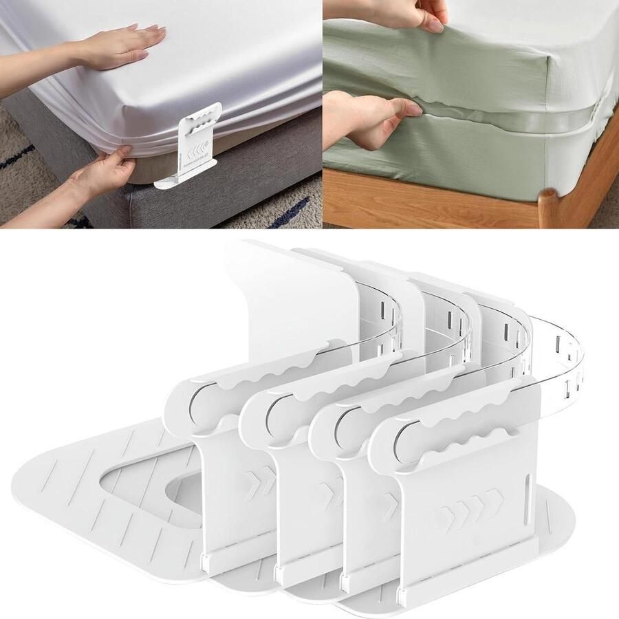 Lakenspanners Set van 4 Zware Duty Hoeslaken Houder met Verstelbare Riemen Strakke Lakens Makkelijke Installatie Matras Accessoire Wit