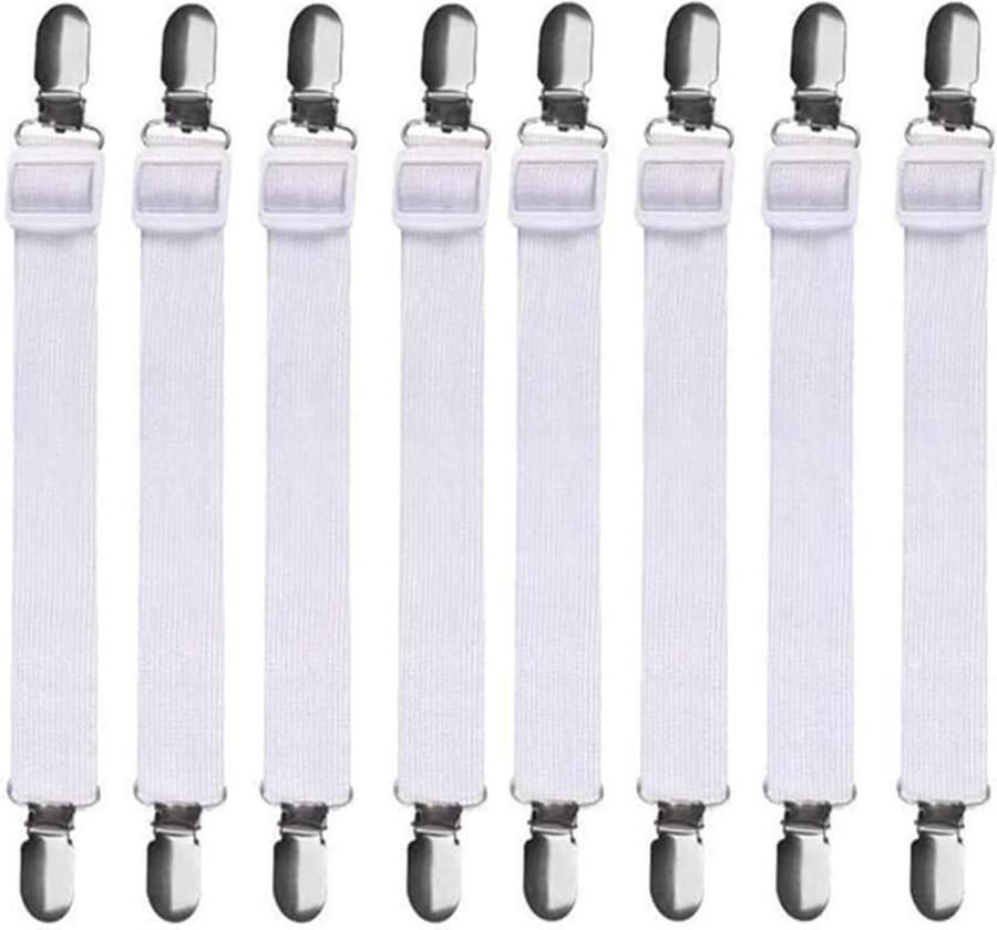Goodivery Lakensspanners verstelbaar 8 stuks lakenspanners met metalen clips elastische lakenspanners hoeslakenhouder matrasspanners voor hoeken van het bed