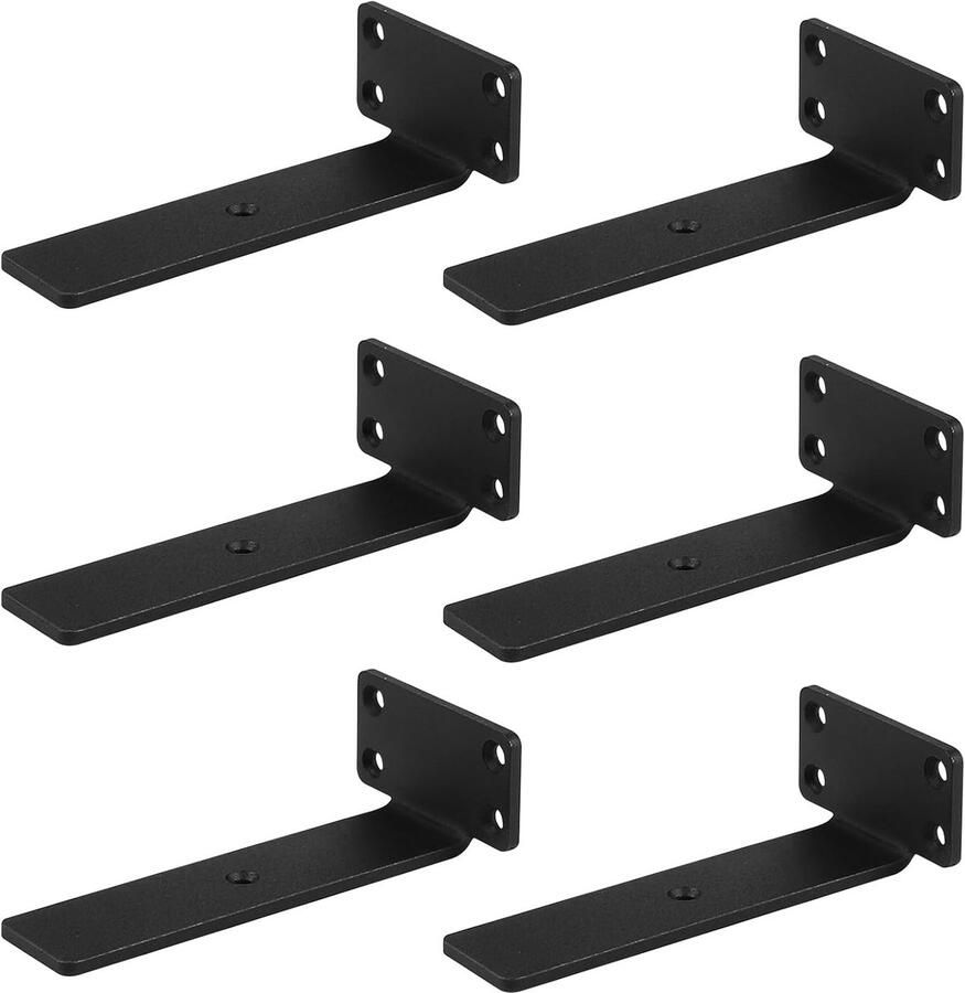 LALAGO 6 Pieces Angular Metal Black 15 cm Load Capacity 68 kg Heavy Duty Corner L-Shaped Shelf Holder for Wall Mounting Suitable for Wood Cladding and Tiles