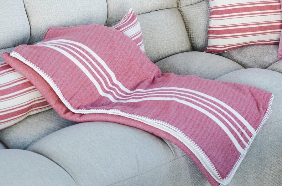 Lalay Hamam Plaid XXL Krem Sultan dusty rose 220x170cm luxe woonplaid tweepersoons katoen xl xxl plaid deken voor op de bank bed of woonkamer decoratie