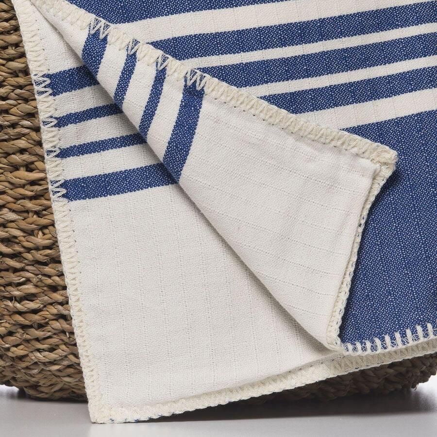 Lalay Hamam Plaid XXL Krem Sultan royal blue 220x170cm luxe woonplaid tweepersoons katoen xl xxl plaid deken voor op de bank bed of woonkamer decoratie