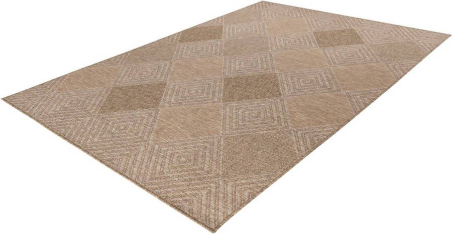 Lalee Costa- sisal look- Ibiza vloerkleed- buitentapijt- in en outdoor- flatwave- laagpolig- vlecht- inheems motief- waterbestendig- tuin kleed- 200x290 cm beige
