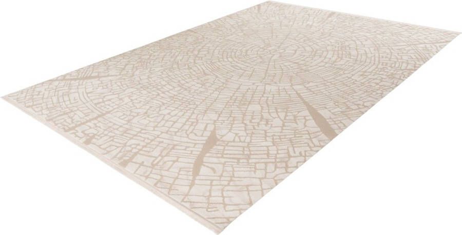 Lalee Elif Japandi stijl vloerkleed 3d effect hooglaag cirkels reliëf laagpolig karpet 120x170 cm zilver