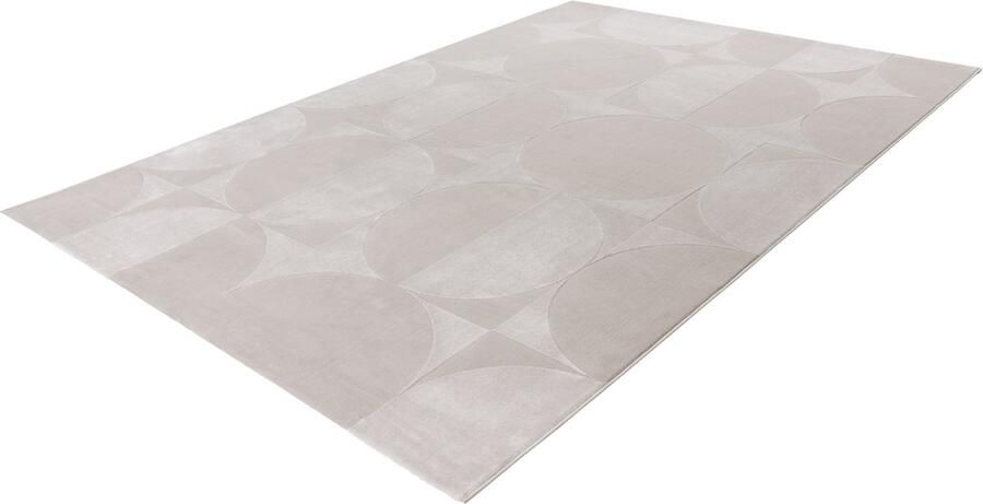 Lalee Elif Japandi stijl vloerkleed 3d effect hooglaag cirkels reliëf laagpolig karpet 120x170 cm zilver