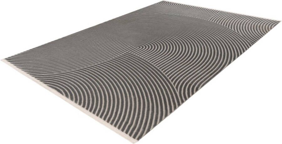 Lalee Elif Japandi stijl vloerkleed 3d effect hooglaag cirkels reliëf laagpolig karpet 160x230 cm grijs