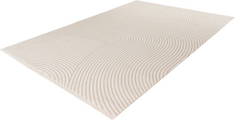 Lalee Elif Japandi stijl vloerkleed 3d effect hooglaag cirkels reliëf laagpolig karpet 200x290 cm ivoor creme