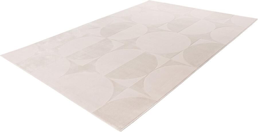 Lalee Elif Japandi stijl vloerkleed 3d effect hooglaag cirkels reliëf laagpolig karpet 200x290 cm beige