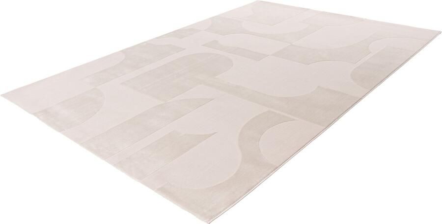 Lalee Elif Japandi stijl vloerkleed 3d effect hooglaag cirkels reliëf laagpolig karpet 200x290 cm beige